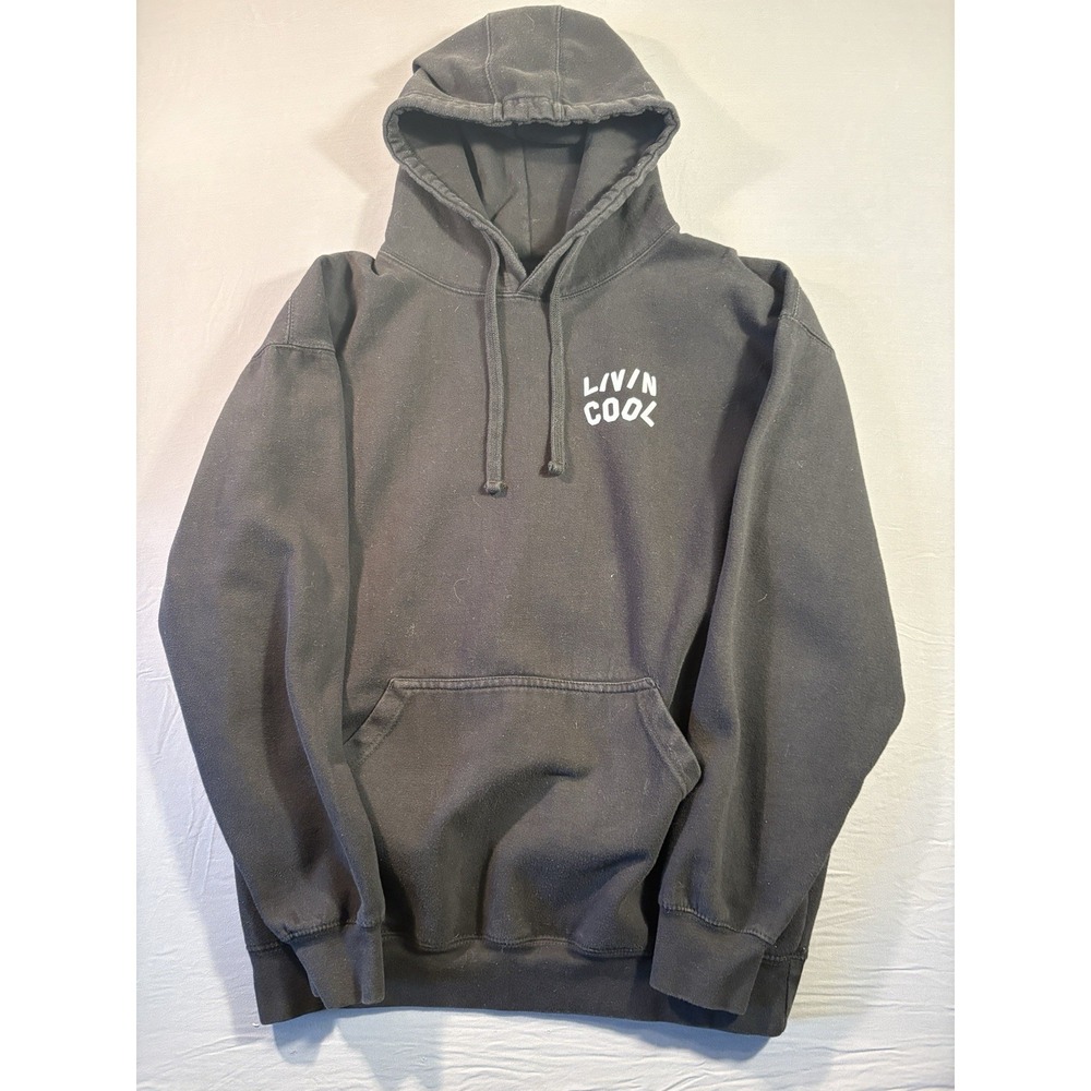 Livin Cool Hoodie Womens 2XL Black Pullover 100% Cotton Made in USA Logo Graphic